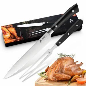 Full Tang, Ergonomic Handle, Carving Knife&Fork, 2PcSet- German Stainless Steel